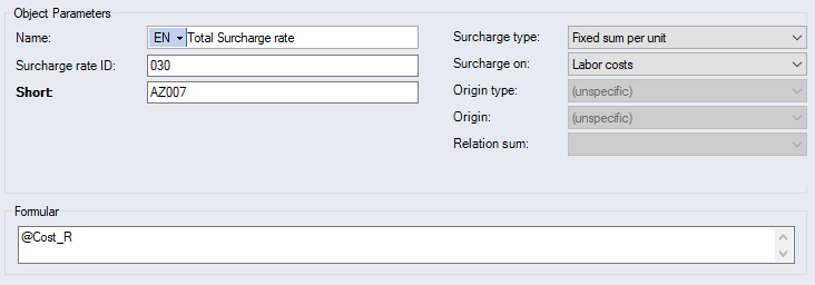Data Administration, Basic data Surcharge rates