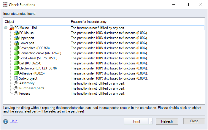 Check Functions dialog