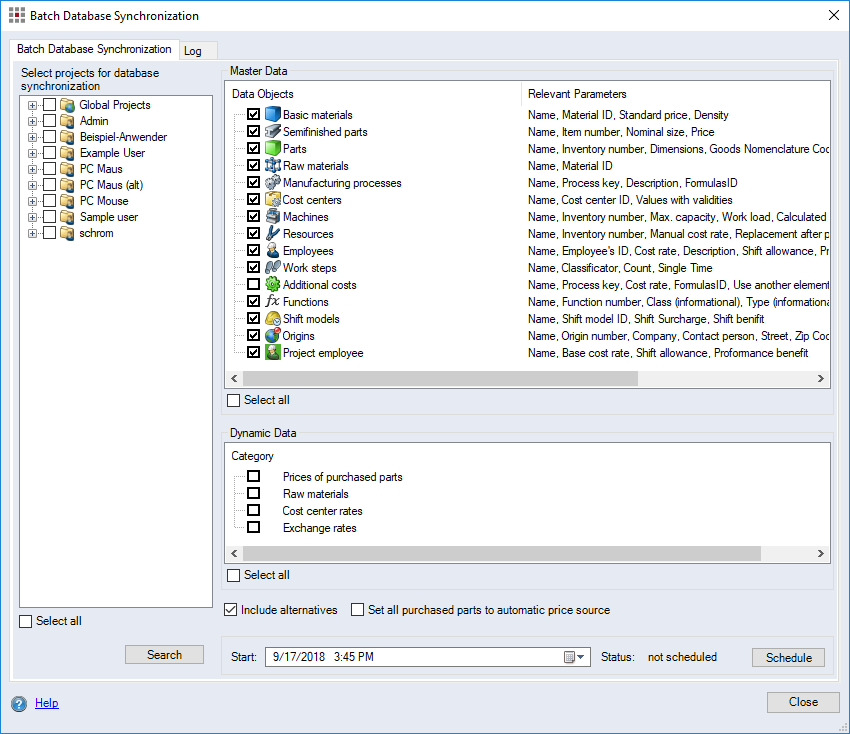 Batch Database Synchronization Dialog