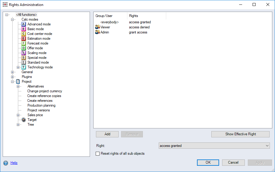 Rights Administration Dialog
