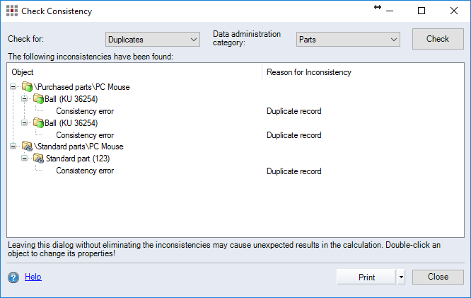 Check Consistency dialog