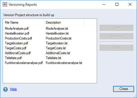 Versioning Reports dialog