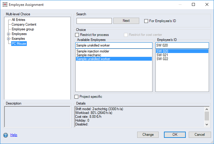 Employee Assignment Dialog