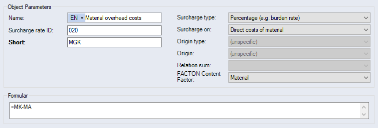 Data Administration, Basic data Surcharge rates