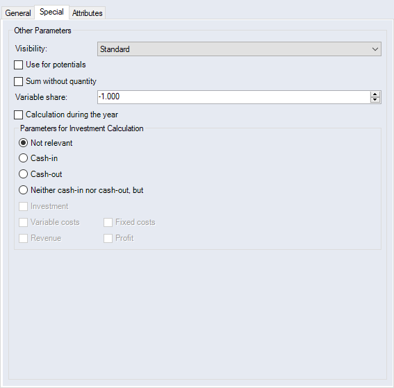 Costing Scheme, Special Tab