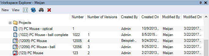Workspace Explorer in the Standard view, Change information
