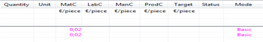 Calculation overview (excerpt)