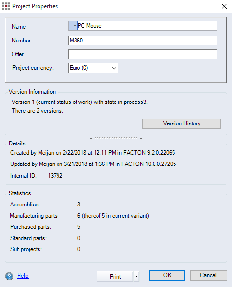 Project Properties dialog