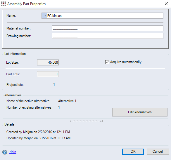 Assembly Properties dialog