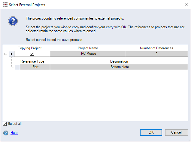 Select External Projects Dialog