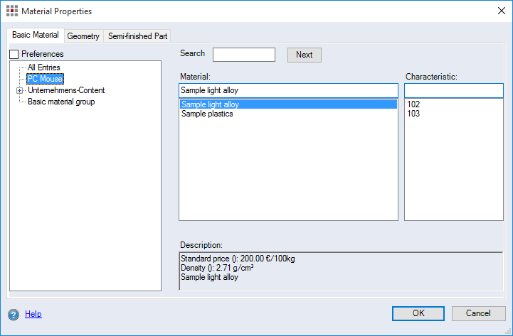 Material Properties dialog, Basic Material tab