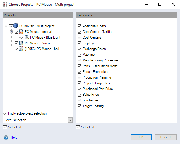 Choose Projects dialog