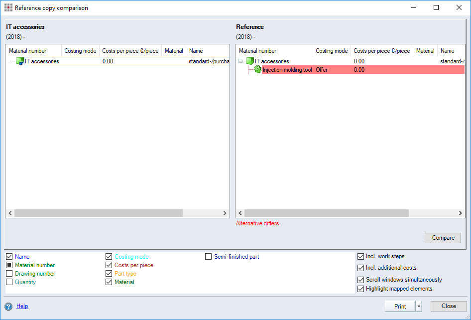 Reference Copy Comparison dialog