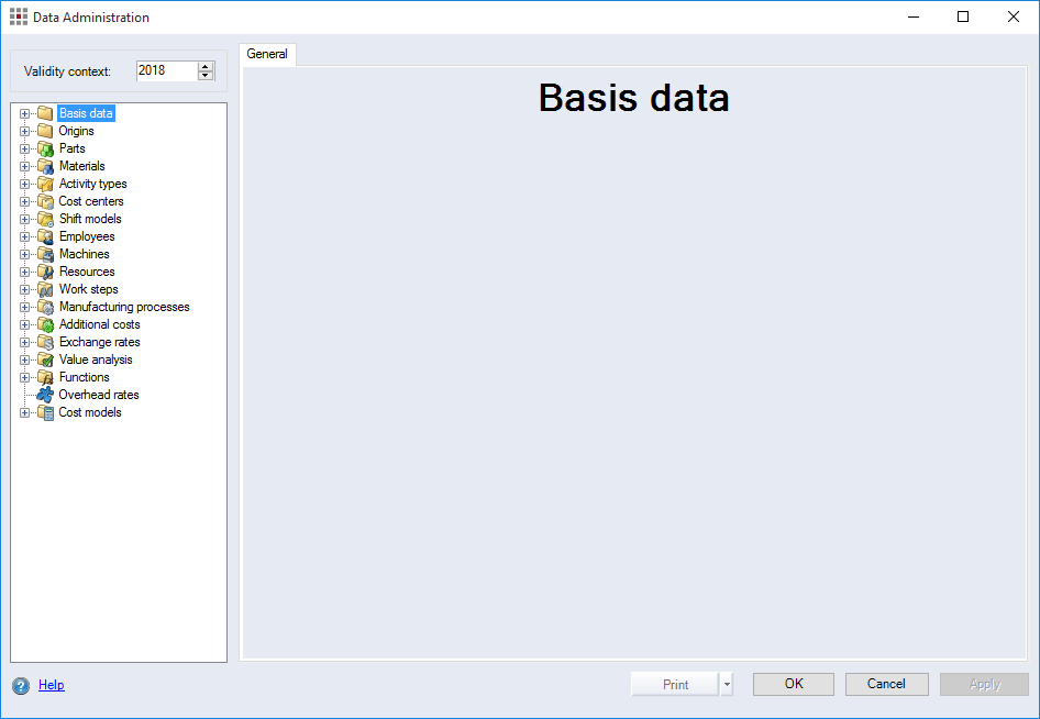 Data Administration dialog