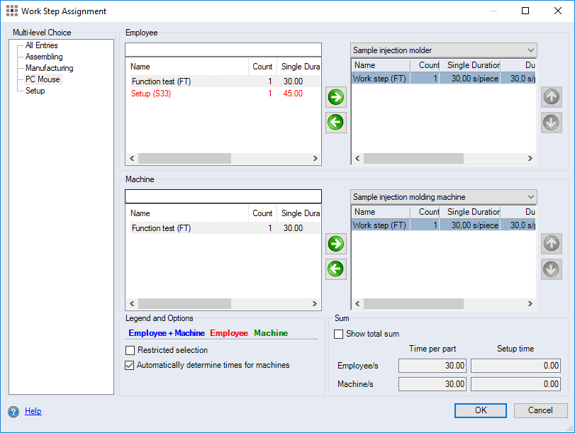 Work Step Assignment Dialog