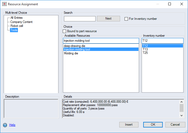 Resource Assignment dialog