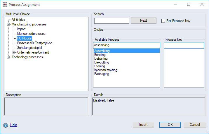 Process Assignment dialog