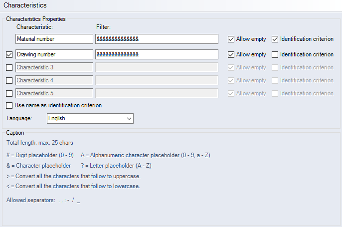 Characteristics Interface