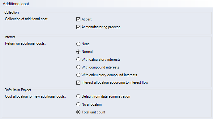 Additional Cost Interface