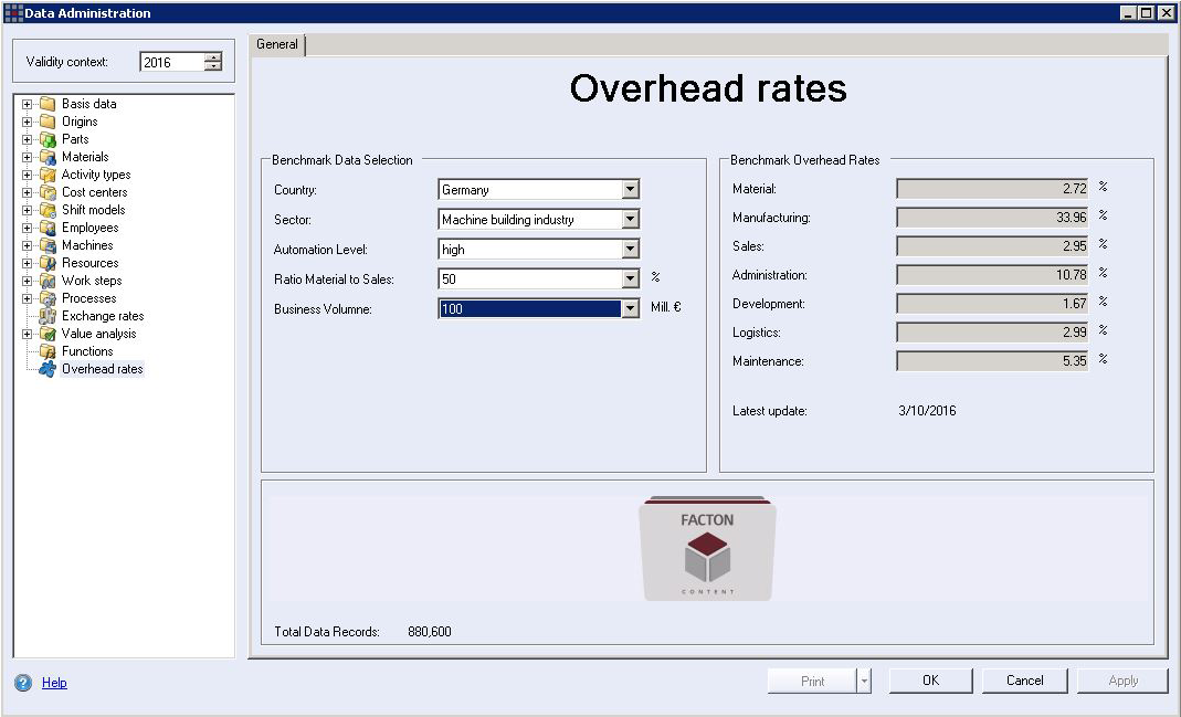 Administration - FACTON® Content - Overhead Cost Rate category