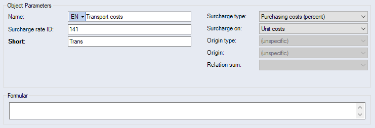 Data Administration, Basic data Surcharge rates