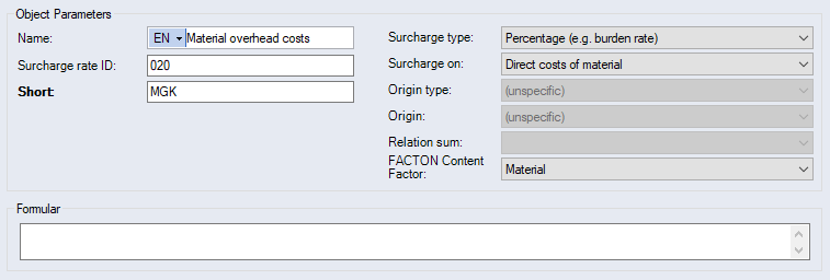 Data Administration, Basic data Surcharge rates