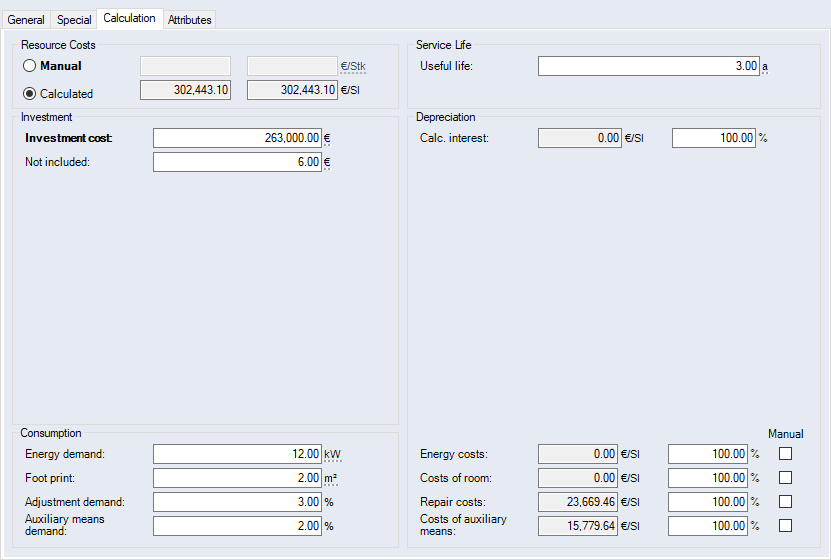 Resources, Calculation Tab