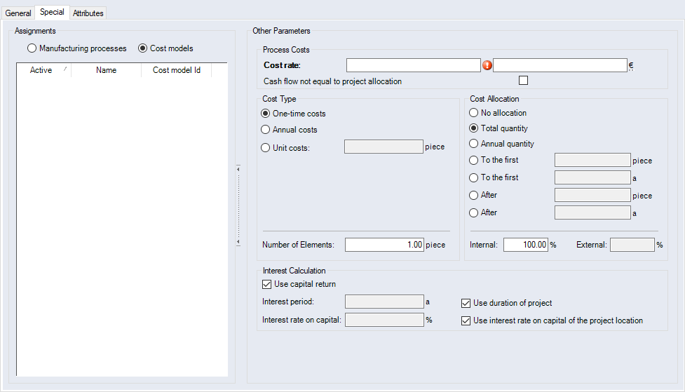 Additional Costs, Special Tab