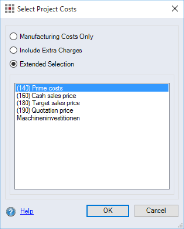 Select Project Costs Dialog