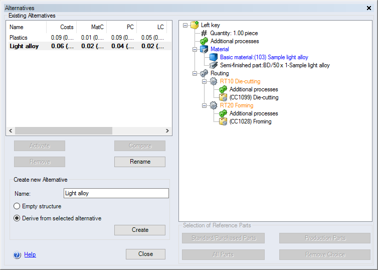 Alternatives dialog