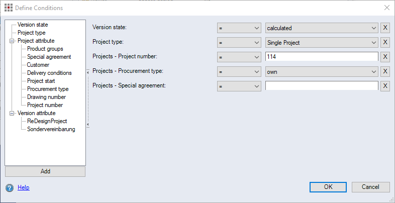 Conditions dialog