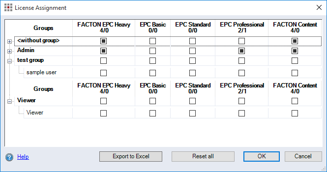 License Assignment dialog