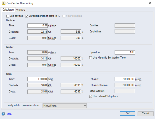 Cost Center dialog