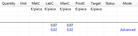 Calculation overview (excerpt)