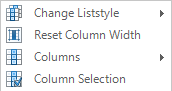 List style, context menu