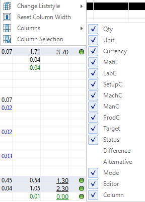 List style, context menu