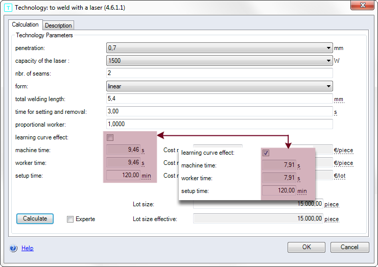 Application of the learning curve in the Technology dialog