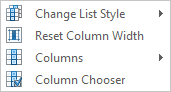 List Style, context menu